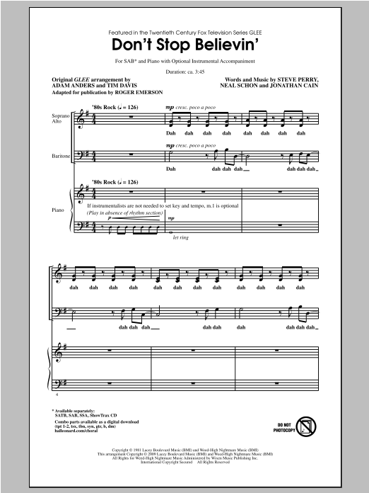 Roger Emerson Don't Stop Believin' sheet music notes and chords arranged for 2-Part Choir