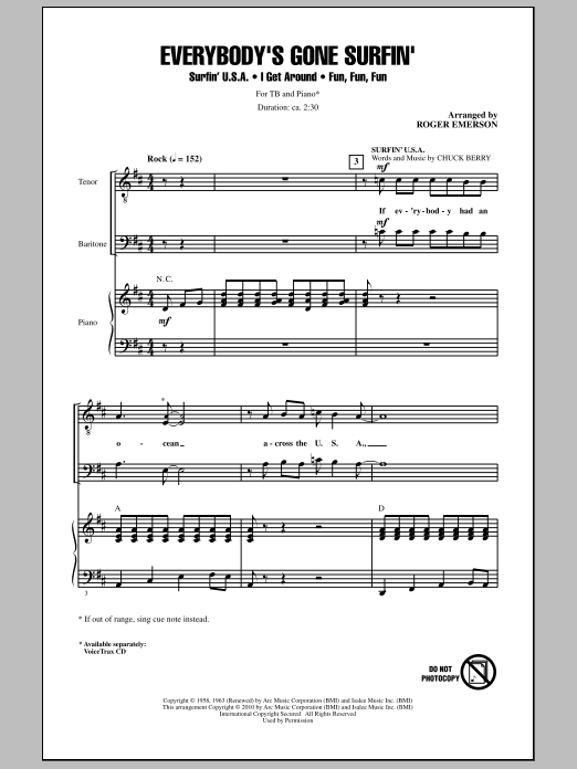 Roger Emerson Everybody's Gone Surfin' sheet music notes and chords arranged for TB Choir