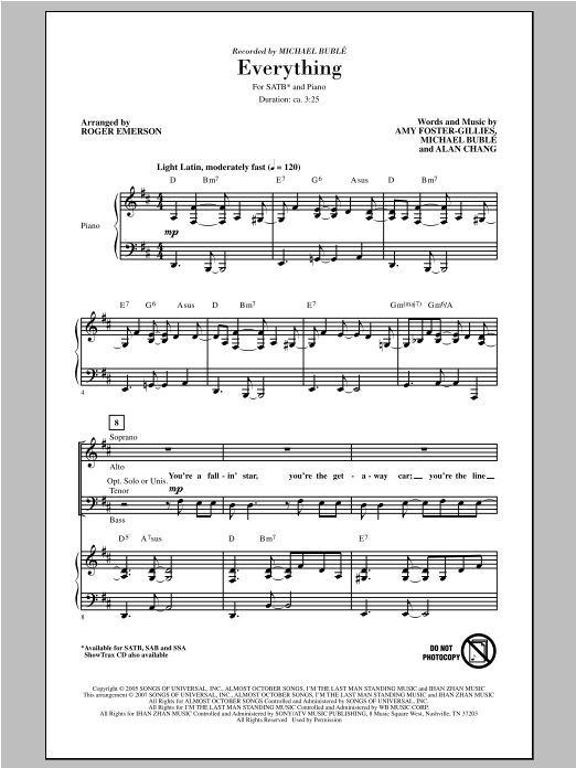 Roger Emerson Everything sheet music notes and chords arranged for SATB Choir