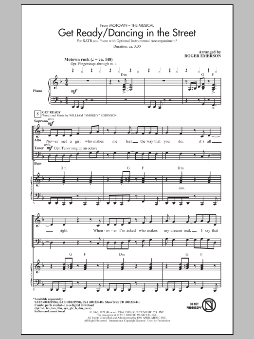 Roger Emerson Get Ready/Dancing In The Street (from Motown The Musical) sheet music notes and chords arranged for SAB Choir