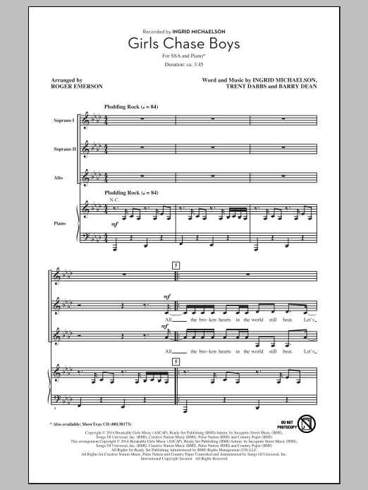 Roger Emerson Girls Chase Boys sheet music notes and chords arranged for SSA Choir