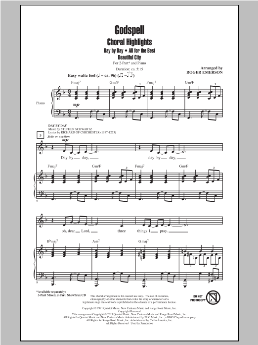 Roger Emerson Godspell (Choral Highlights) sheet music notes and chords arranged for 2-Part Choir