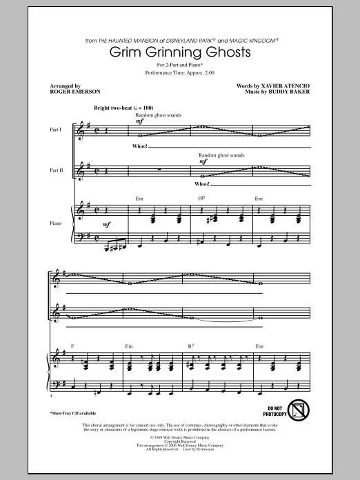 Roger Emerson Grim Grinning Ghosts sheet music notes and chords arranged for 2-Part Choir