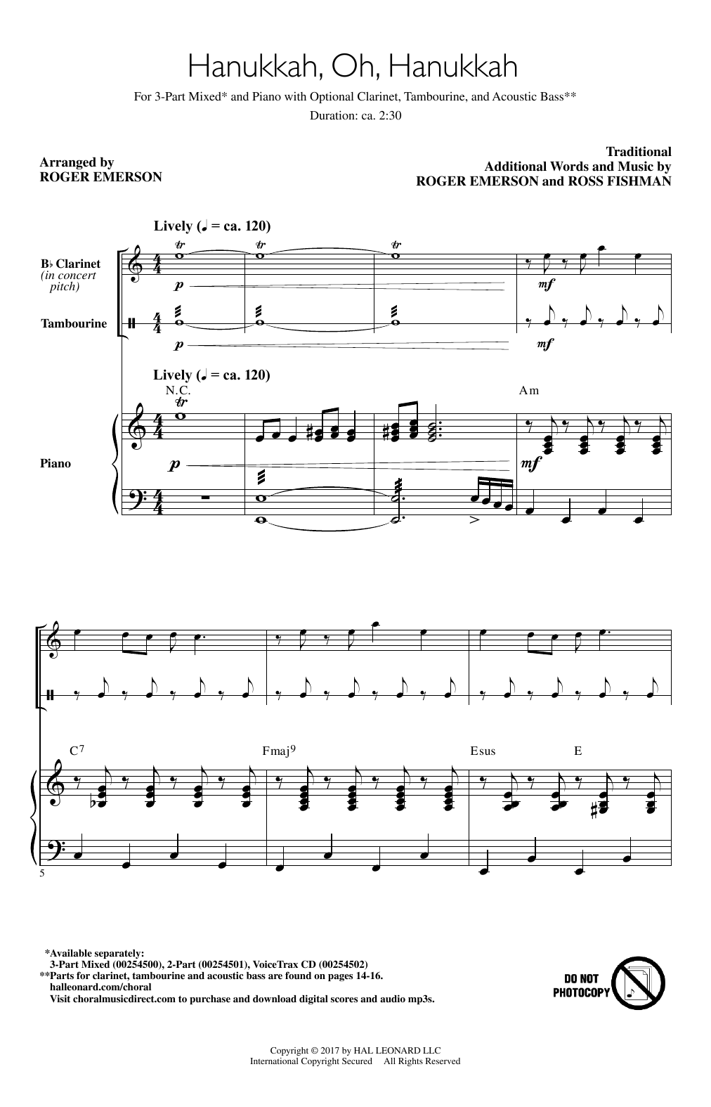 Roger Emerson Hanukkah, Oh, Hanukkah sheet music notes and chords arranged for 3-Part Mixed Choir