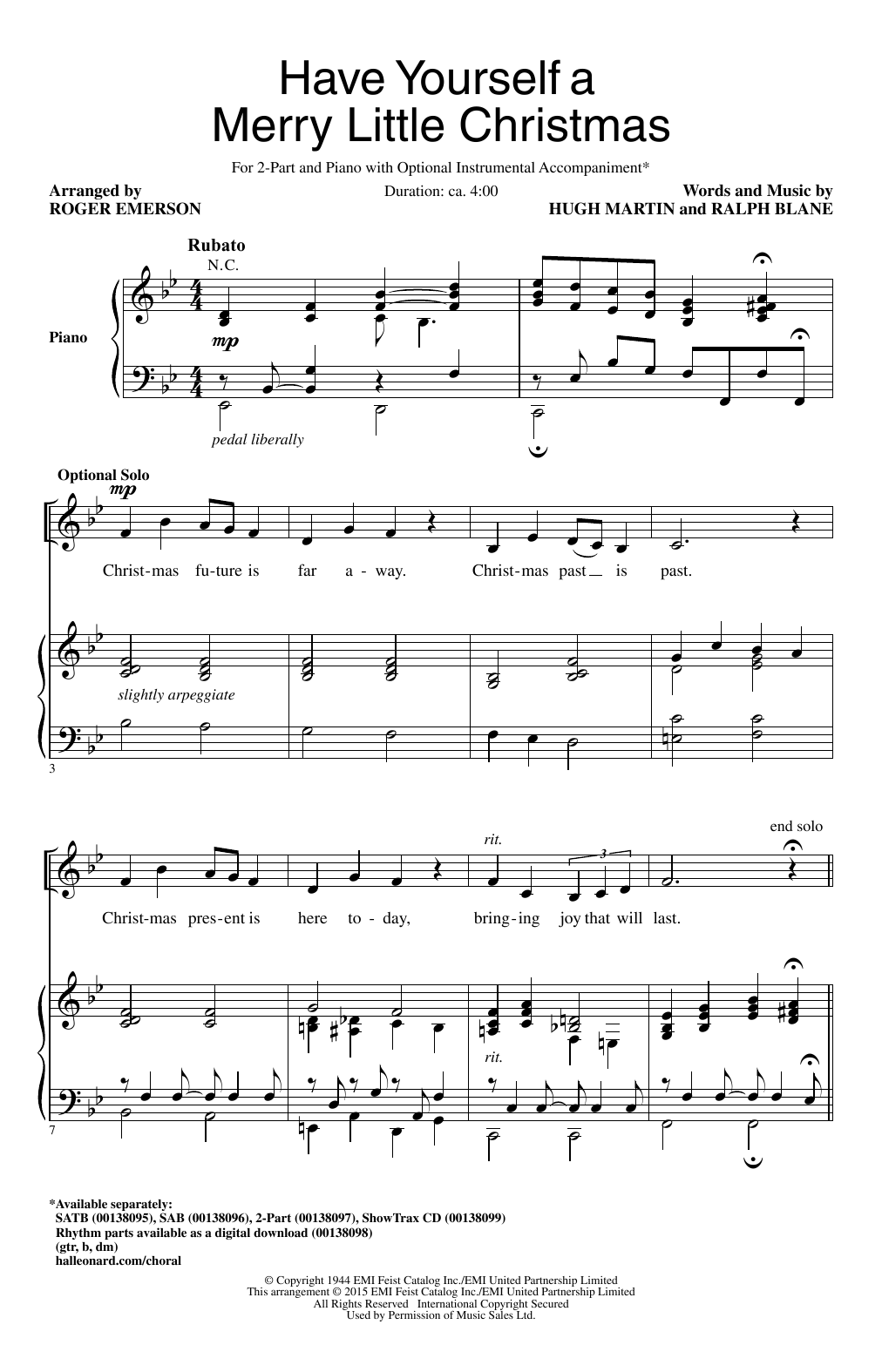 Roger Emerson Have Yourself A Merry Little Christmas sheet music notes and chords arranged for SATB Choir