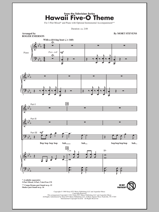 Roger Emerson Hawaii Five-O Theme sheet music notes and chords arranged for 2-Part Choir