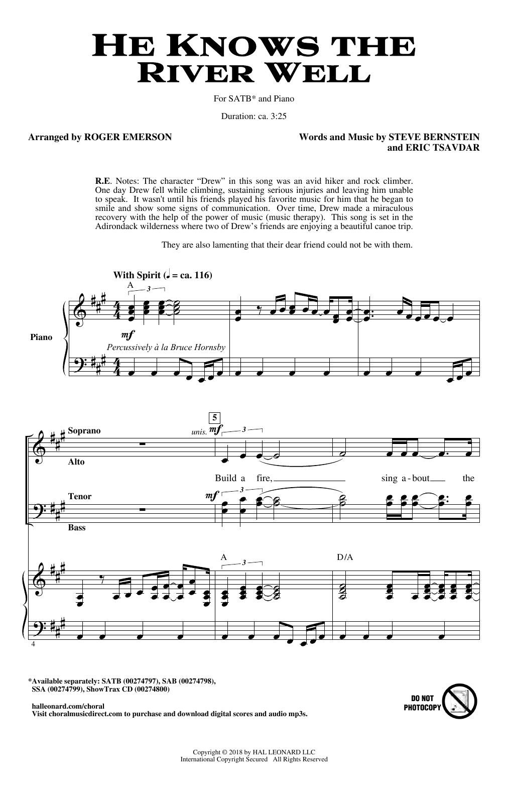 Roger Emerson He Knows The River Well sheet music notes and chords arranged for SSA Choir