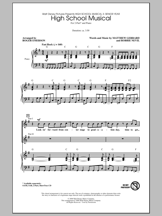 Roger Emerson High School Musical sheet music notes and chords arranged for SAB Choir