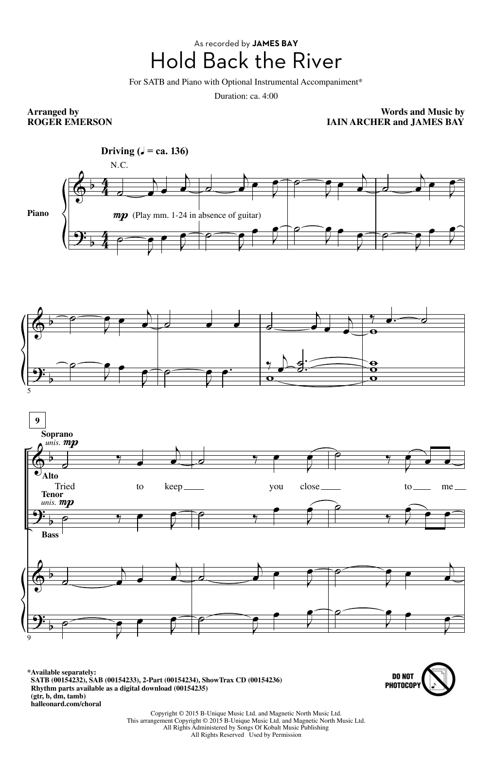 Roger Emerson Hold Back The River sheet music notes and chords arranged for SATB Choir