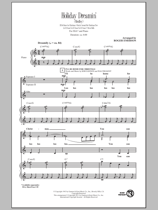 Roger Emerson Holiday Dreamin' sheet music notes and chords arranged for SSA Choir