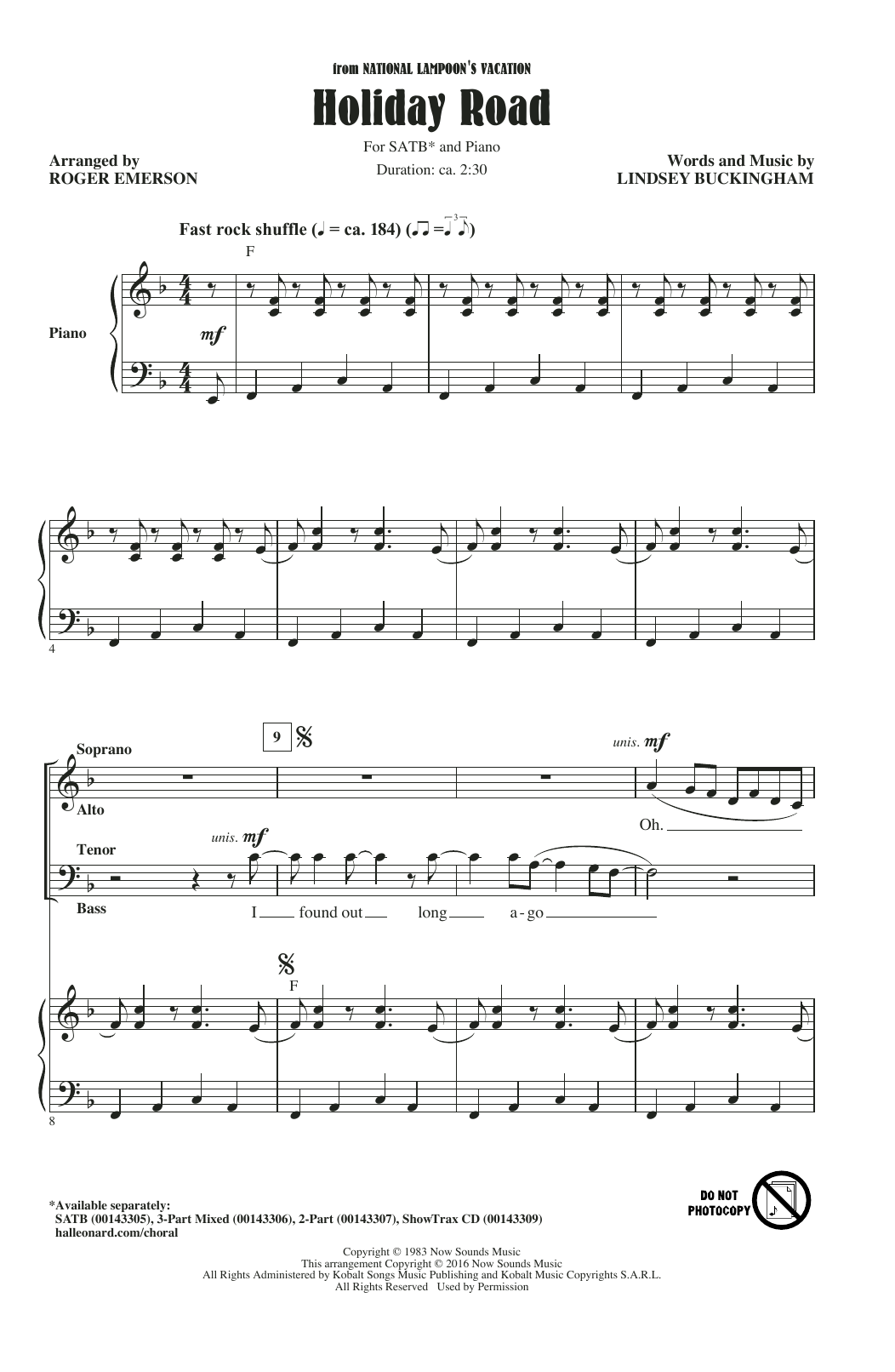 Roger Emerson Holiday Road sheet music notes and chords arranged for SATB Choir