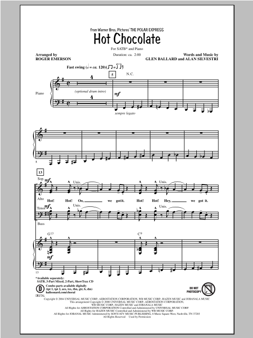 Roger Emerson Hot Chocolate (from Polar Express) sheet music notes and chords arranged for SATB Choir