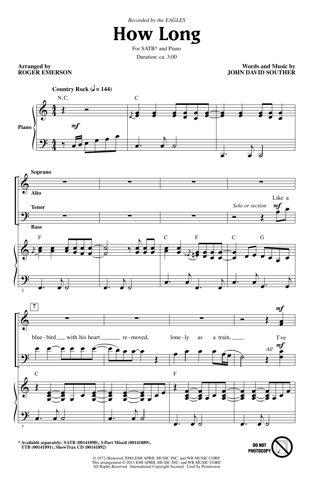 Roger Emerson How Long sheet music notes and chords arranged for 3-Part Mixed Choir