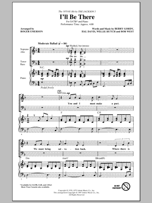 Roger Emerson I'll Be There sheet music notes and chords arranged for SATB Choir