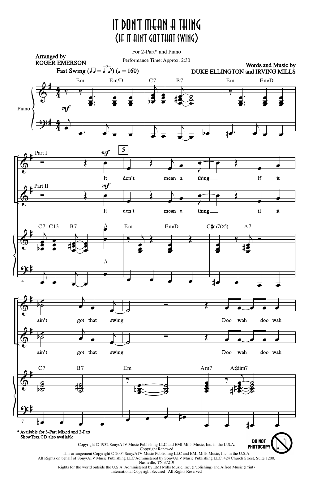 Roger Emerson It Don't Mean A Thing (If It Ain't Got That Swing) sheet music notes and chords arranged for 2-Part Choir