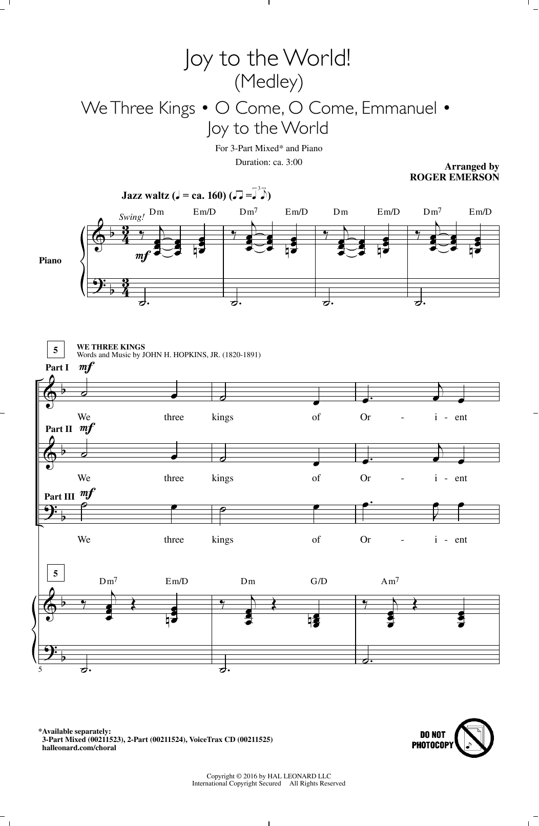 Roger Emerson Joy To The World! (Medley) sheet music notes and chords arranged for 3-Part Mixed Choir