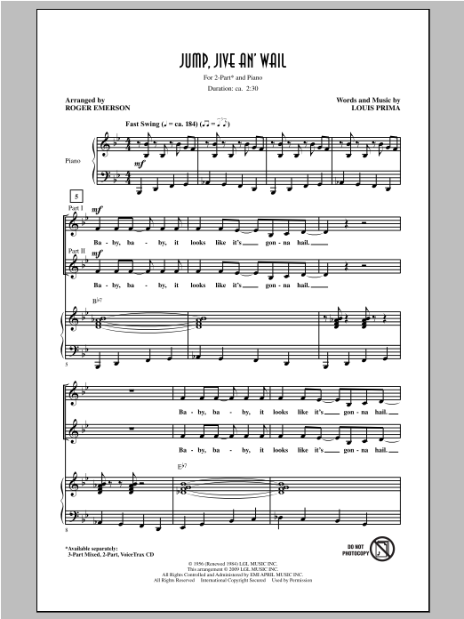 Roger Emerson Jump, Jive An' Wail sheet music notes and chords arranged for 2-Part Choir