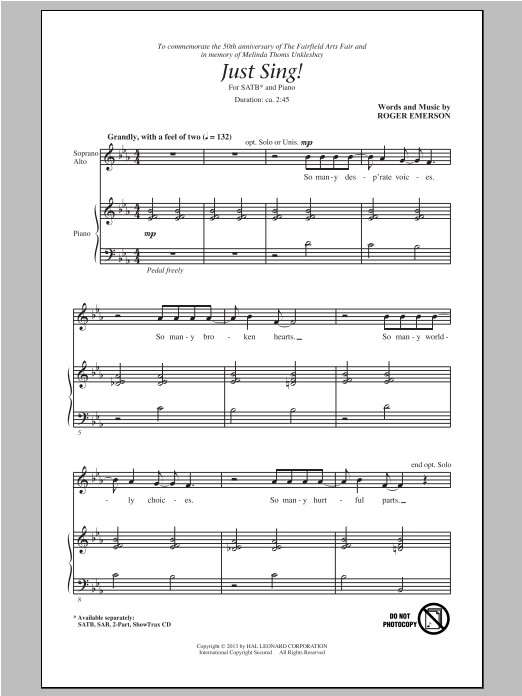 Roger Emerson Just Sing sheet music notes and chords arranged for SAB Choir