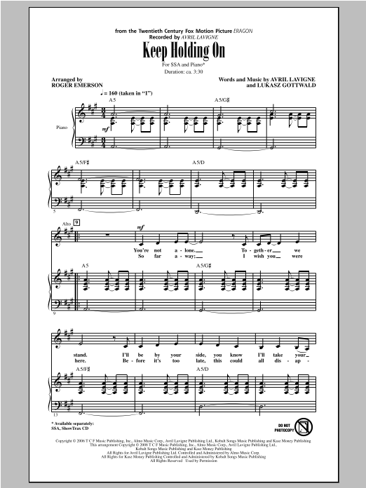 Roger Emerson Keep Holding On sheet music notes and chords arranged for SSA Choir
