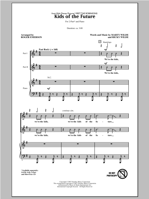 Roger Emerson Kids Of The Future sheet music notes and chords arranged for 2-Part Choir