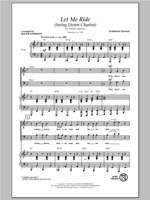 Roger Emerson Let Me Ride (Swing Down Chariot) sheet music notes and chords arranged for SATB Choir