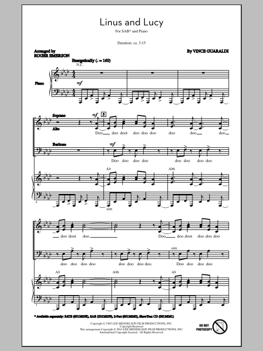 Roger Emerson Linus And Lucy sheet music notes and chords arranged for SAB Choir