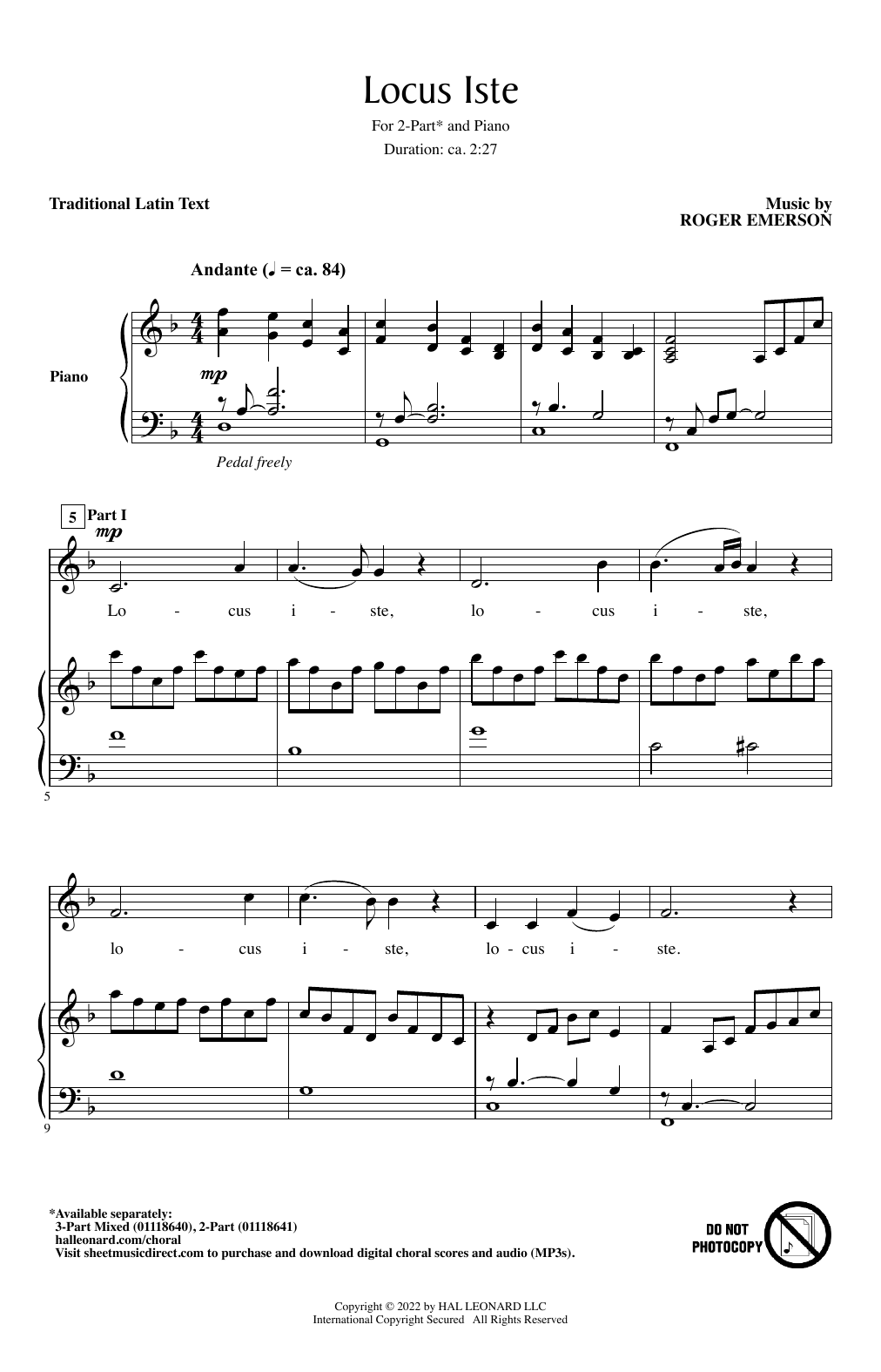 Roger Emerson Locus Iste sheet music notes and chords arranged for 3-Part Mixed Choir