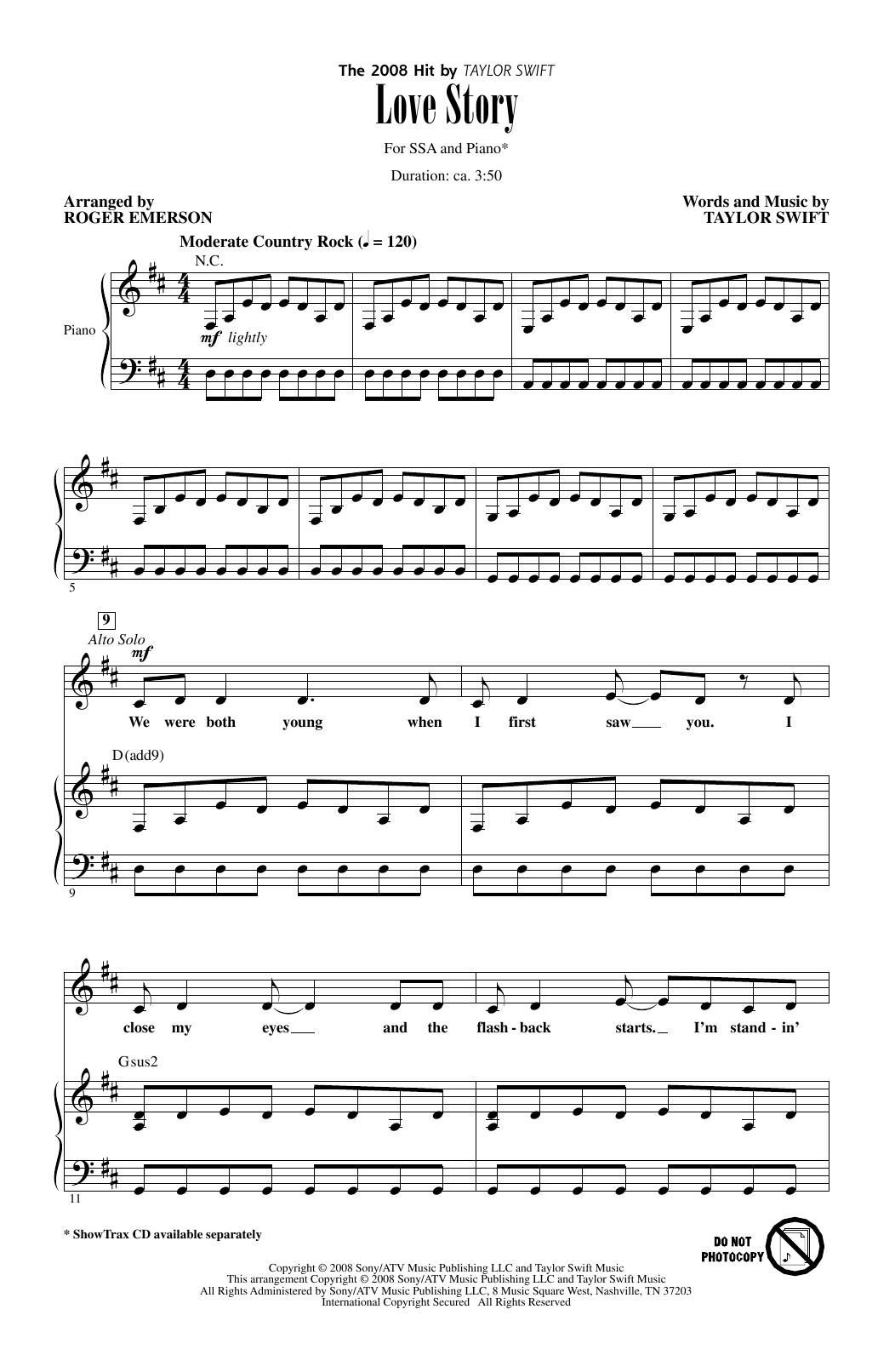 Roger Emerson Love Story sheet music notes and chords arranged for SSA Choir