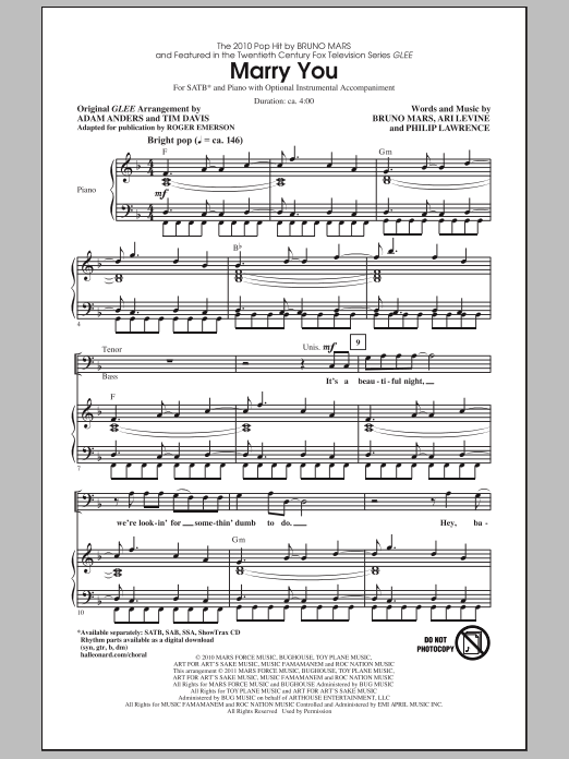 Roger Emerson Marry You sheet music notes and chords arranged for SAB Choir