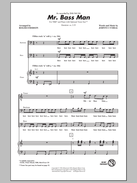 Roger Emerson Mr. Bass Man sheet music notes and chords arranged for TBB Choir