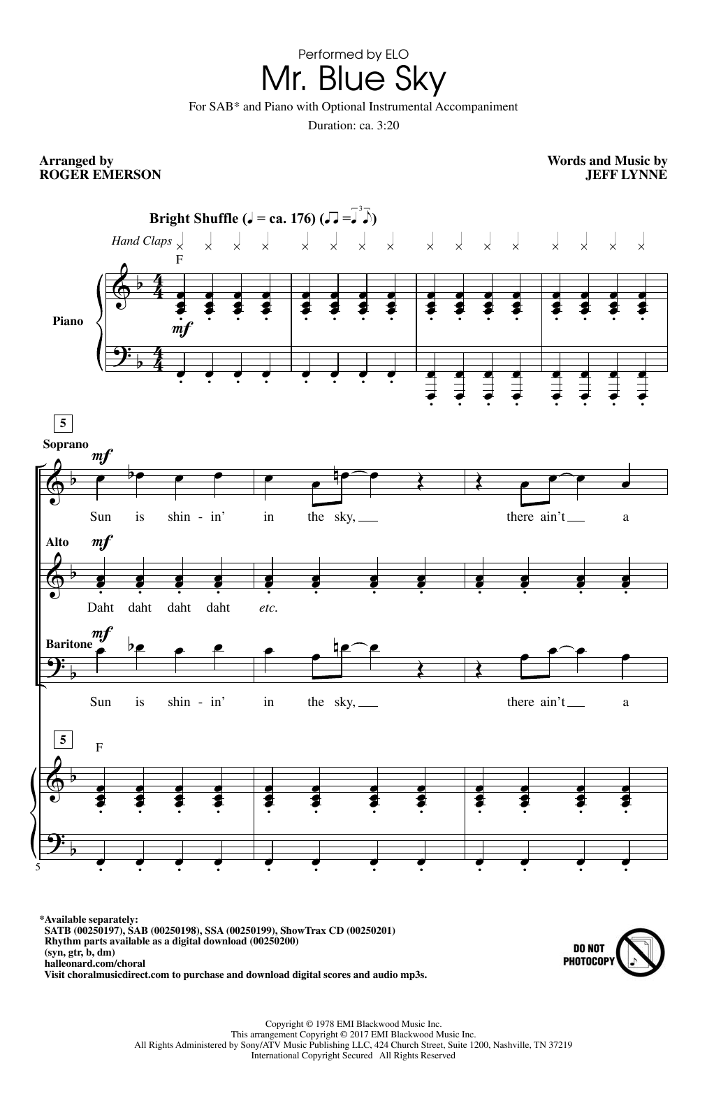 Roger Emerson Mr. Blue Sky sheet music notes and chords arranged for SATB Choir