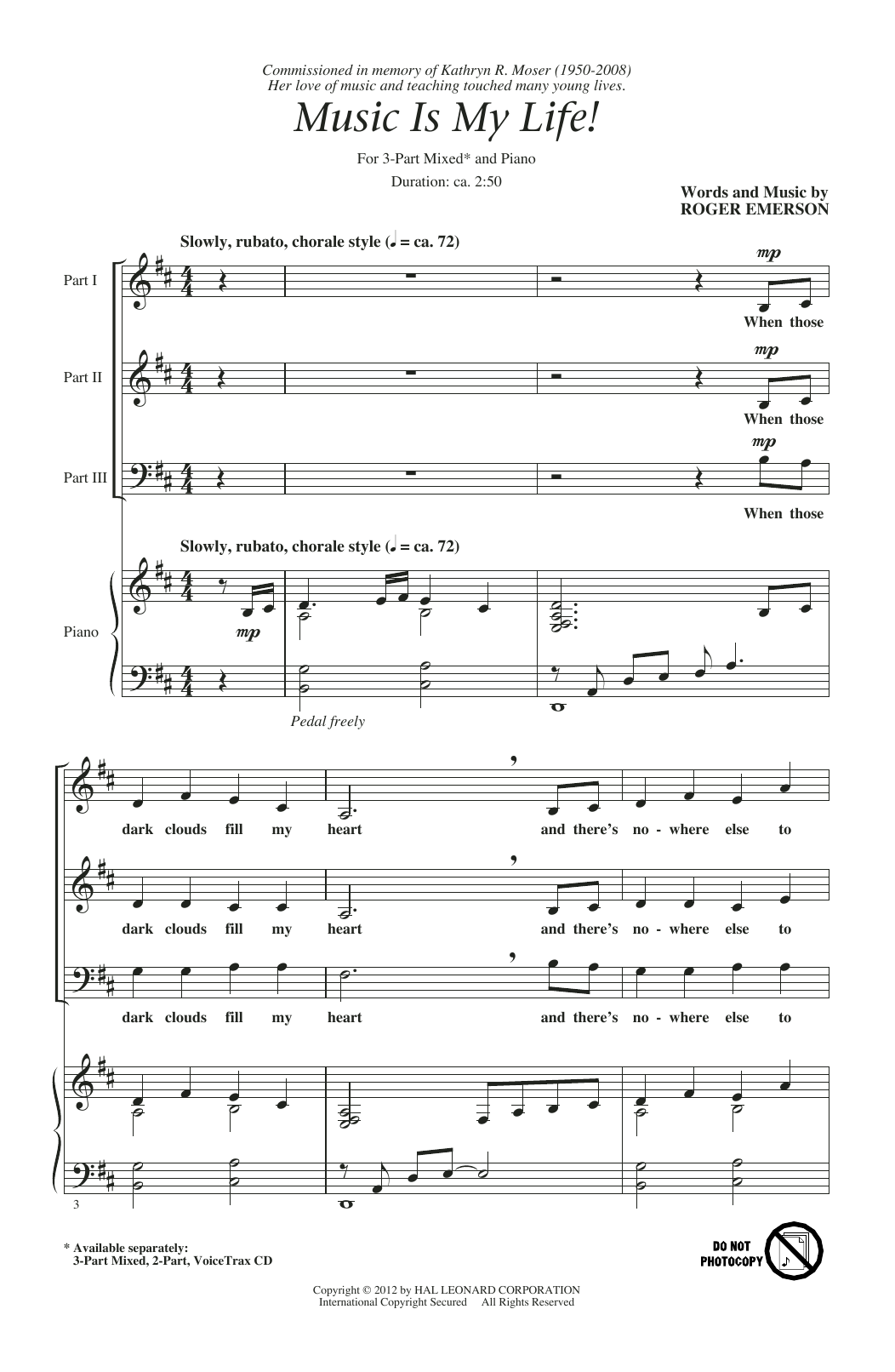 Roger Emerson Music Is My Life! sheet music notes and chords arranged for 3-Part Mixed Choir