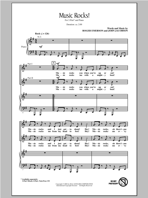 Roger Emerson Music Rocks! sheet music notes and chords arranged for 2-Part Choir
