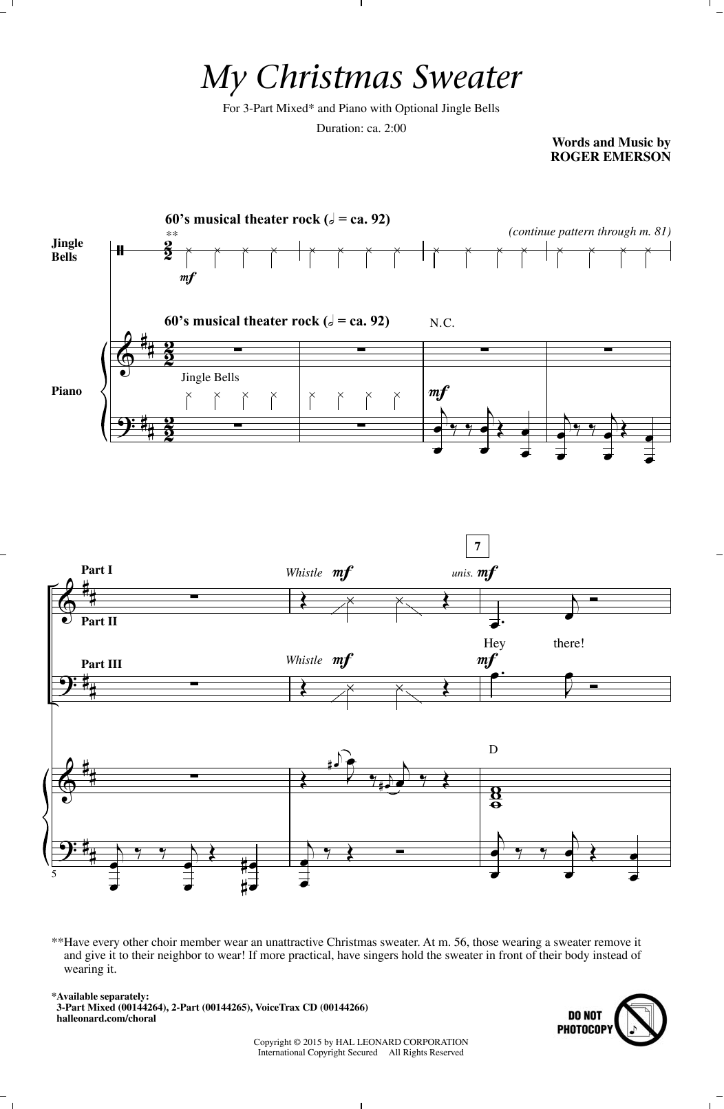 Roger Emerson My Christmas Sweater sheet music notes and chords arranged for 3-Part Mixed Choir
