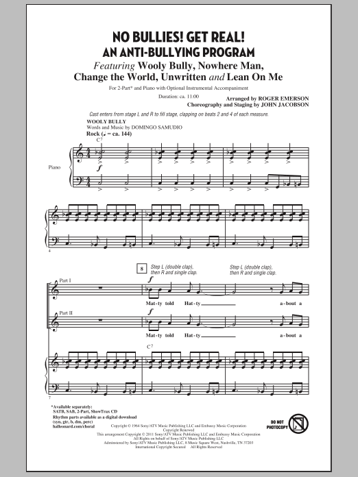 Roger Emerson No Bullies! Get Real! sheet music notes and chords arranged for 2-Part Choir
