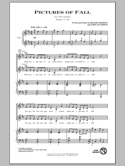 Roger Emerson Pictures Of Fall sheet music notes and chords arranged for 2-Part Choir