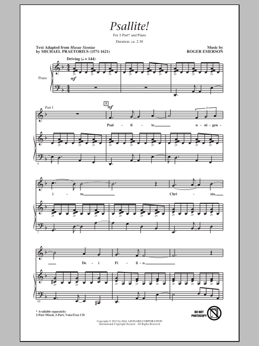 Roger Emerson Psallite! sheet music notes and chords arranged for 2-Part Choir