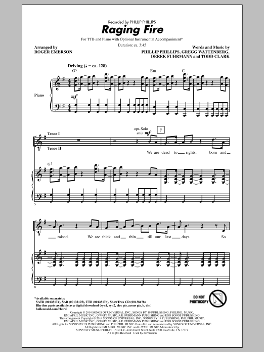 Roger Emerson Raging Fire sheet music notes and chords arranged for SAB Choir