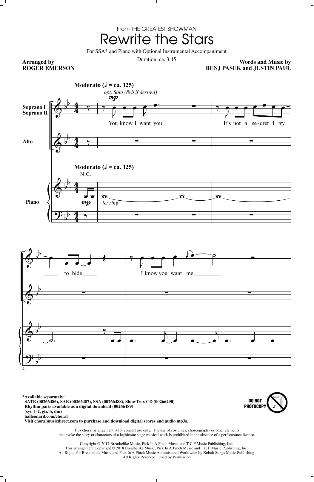 Roger Emerson Rewrite The Stars (arr. Roger Emerson) sheet music notes and chords arranged for SSA Choir