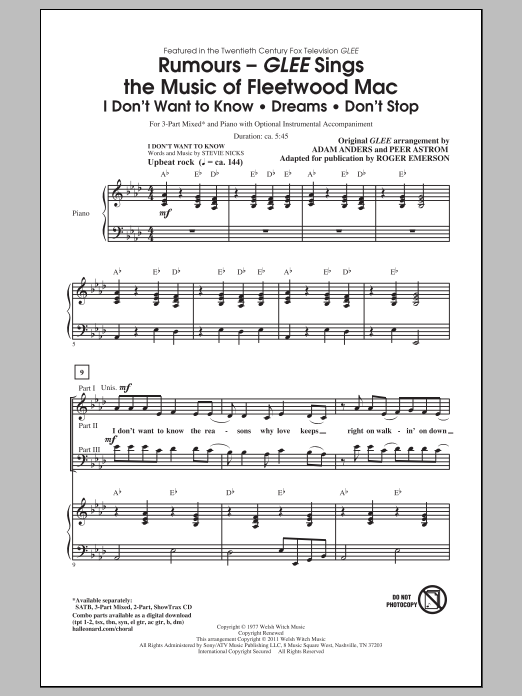 Roger Emerson Rumours: Glee Sings The Music Of Fleetwood Mac sheet music notes and chords arranged for 2-Part Choir