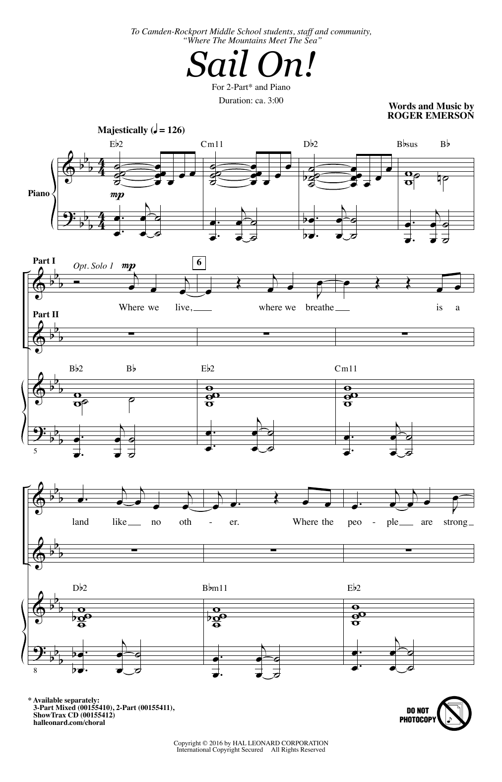 Roger Emerson Sail On! sheet music notes and chords arranged for 3-Part Mixed Choir