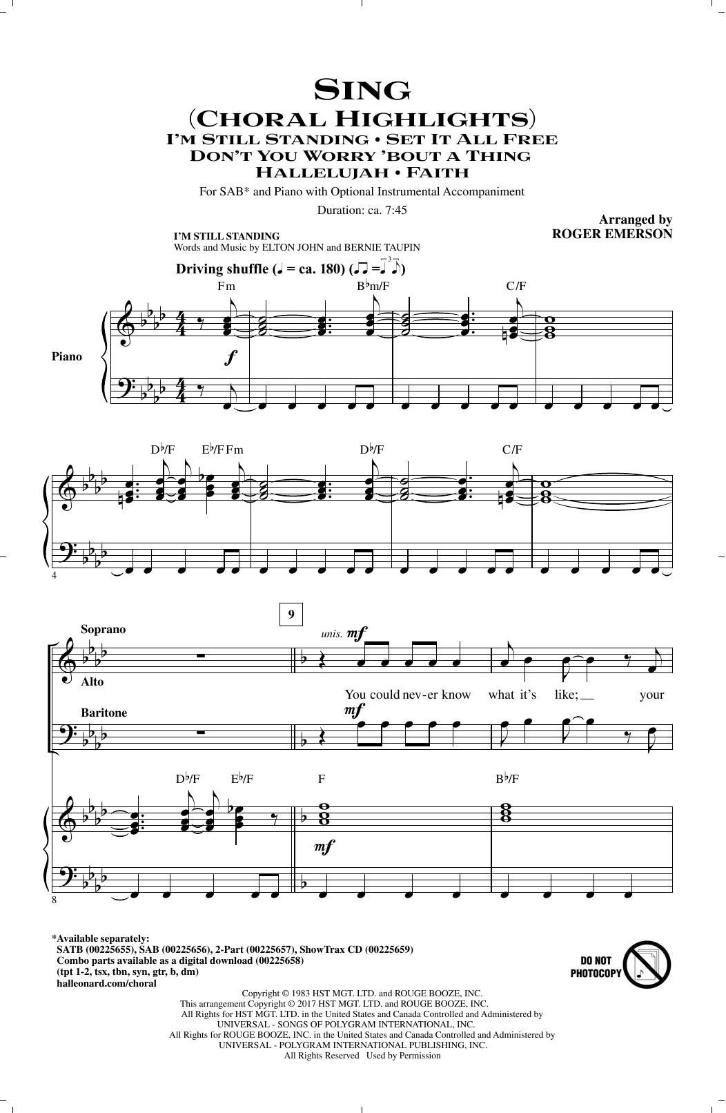 Roger Emerson Sing (Choral Highlights) sheet music notes and chords arranged for SAB Choir