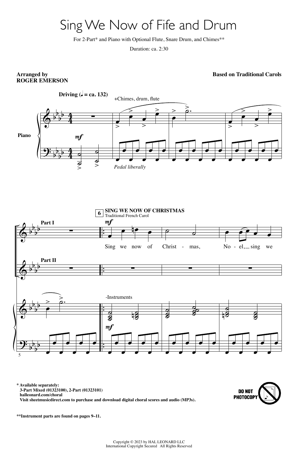 Roger Emerson Sing We Now Of Fife And Drum sheet music notes and chords arranged for 2-Part Choir
