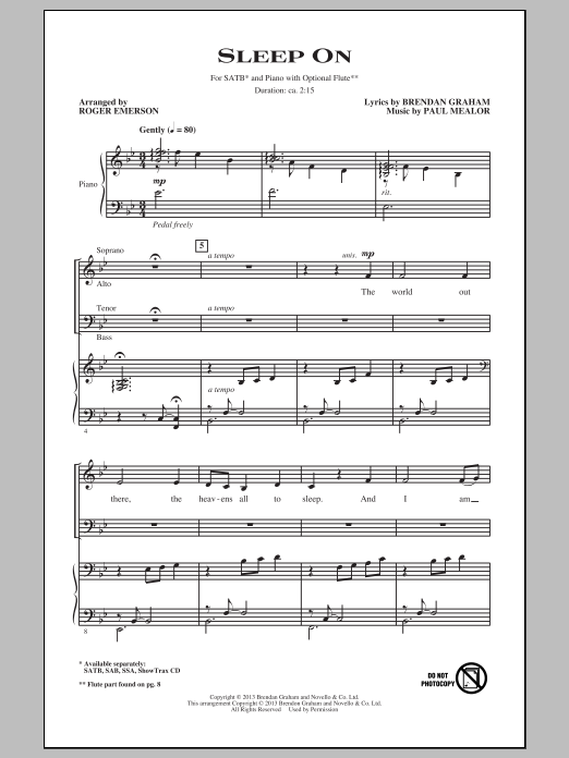 Roger Emerson Sleep On sheet music notes and chords arranged for SSA Choir