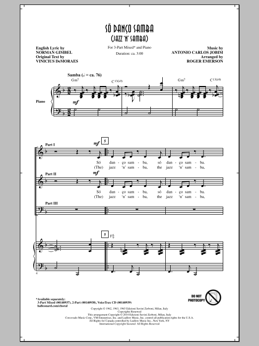 Roger Emerson So Danco Samba (Jazz 'N' Samba) sheet music notes and chords arranged for 3-Part Mixed Choir