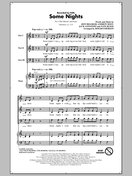 Roger Emerson Some Nights sheet music notes and chords arranged for TTBB Choir