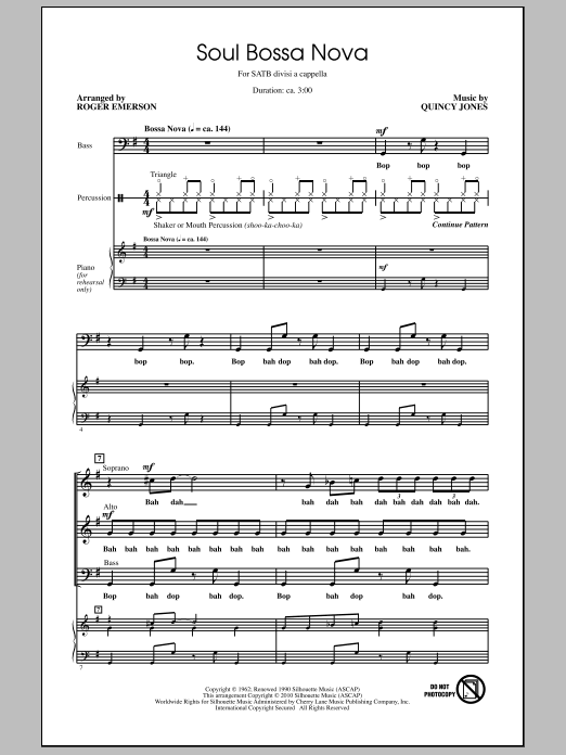 Roger Emerson Soul Bossa Nova sheet music notes and chords arranged for SATB Choir