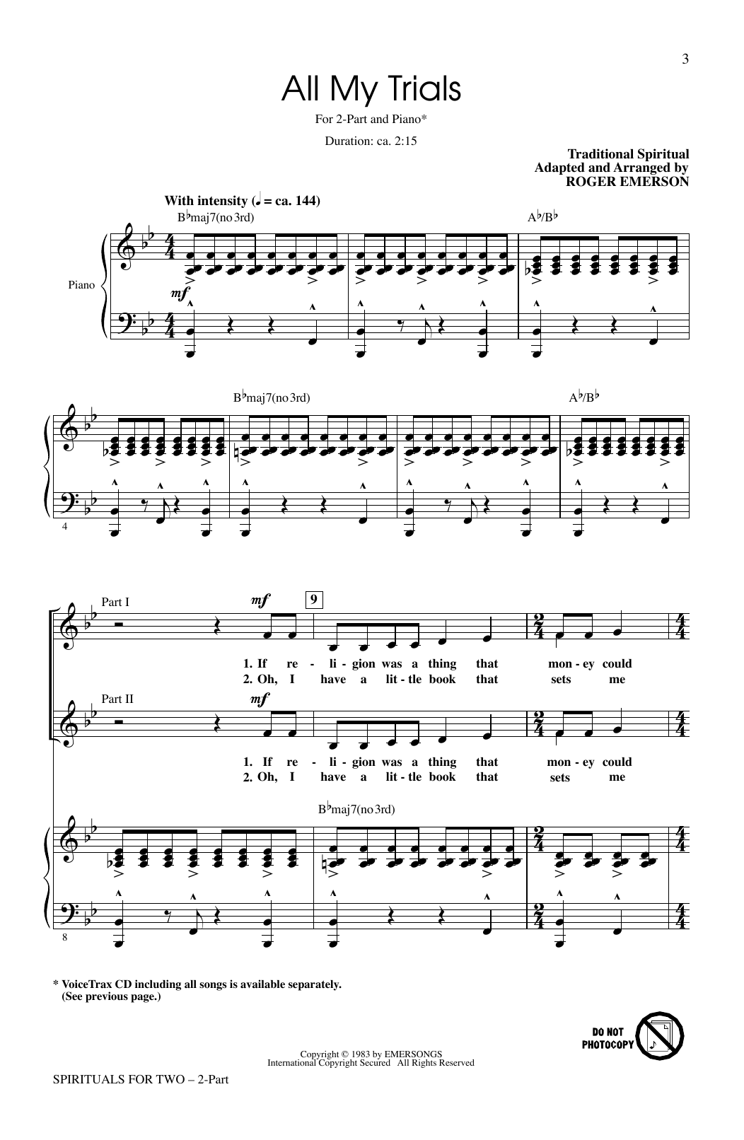 Roger Emerson Spirituals For Two (Collection) sheet music notes and chords arranged for 2-Part Choir