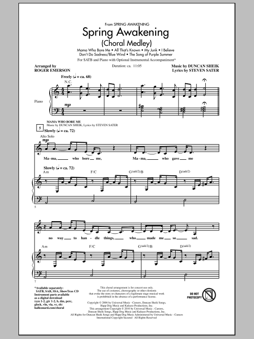 Roger Emerson Spring Awakening (Choral Medley) sheet music notes and chords arranged for SAB Choir