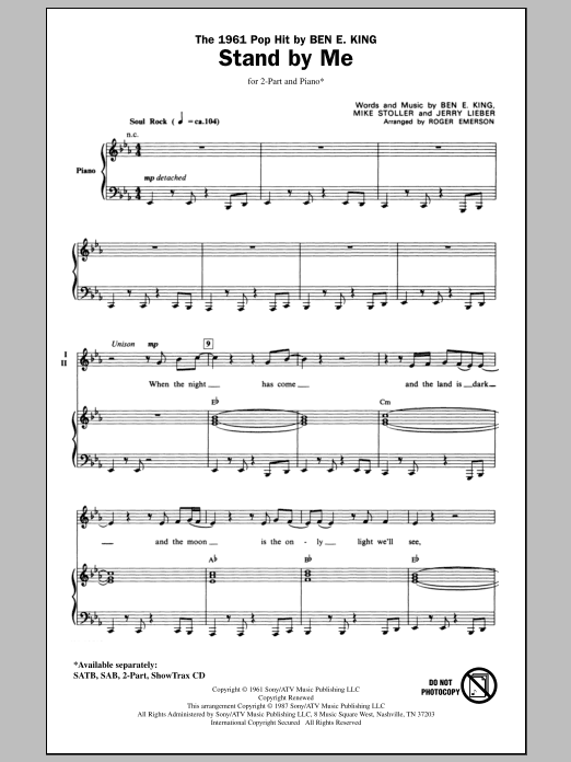 Roger Emerson Stand By Me sheet music notes and chords arranged for 2-Part Choir